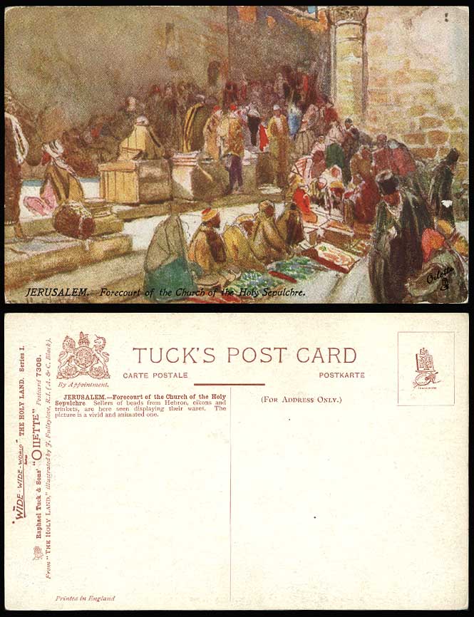 Palestine Old Tuck's Postcard Forecourt, Church of Holy Sepulchre Jerusalem, ART