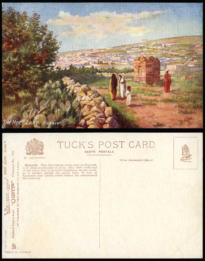 Palestine Nazareth Holy Land Old Tuck's Postcard en-Nasirah, White Houses, Women