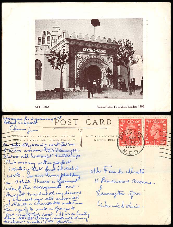 Algeria Algerie Franco-British Exhibition London 1908 Used in 1950 Old Postcard