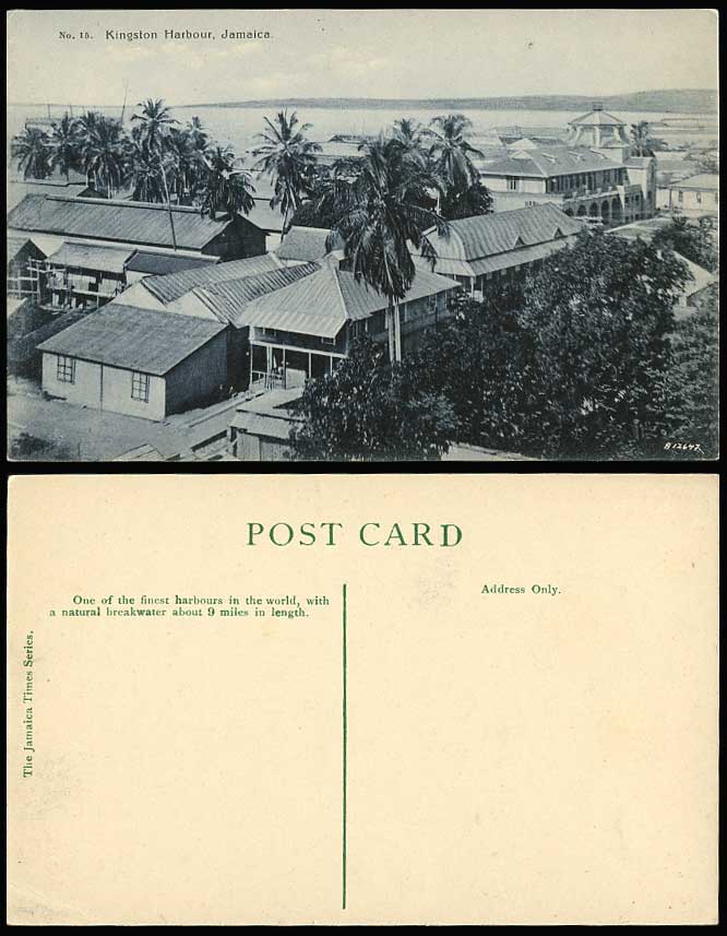 Jamaica Old Postcard Kingston Harbour Palm Trees Houses Panorama General View WI
