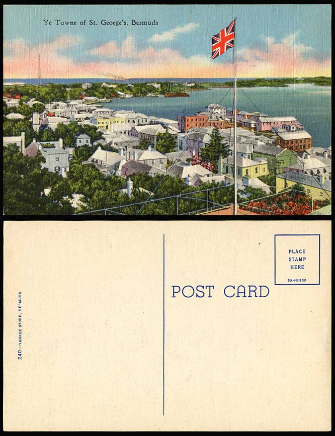 Bermuda Old Postcard Ye Towne of St. George's British Flag Panorama General View
