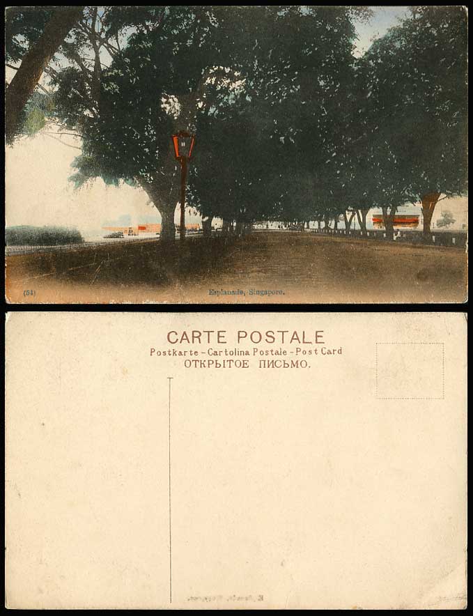 Singapore Old Hand Tinted Postcard The Esplanade Tree-Lined Street Scene, Malaya