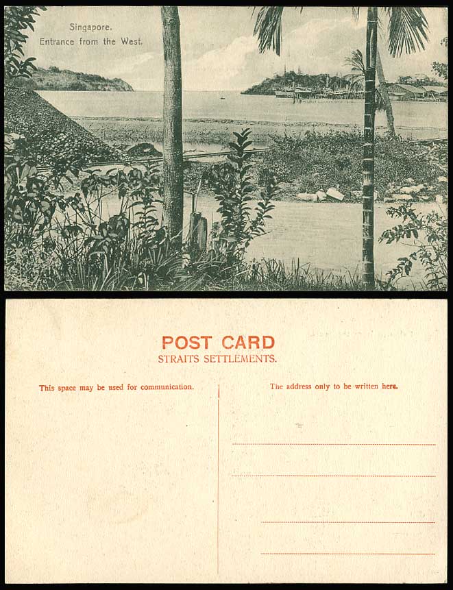 Singapore Entrance from The West Sugarcane & Panorama Old Postcard Malaya Malay