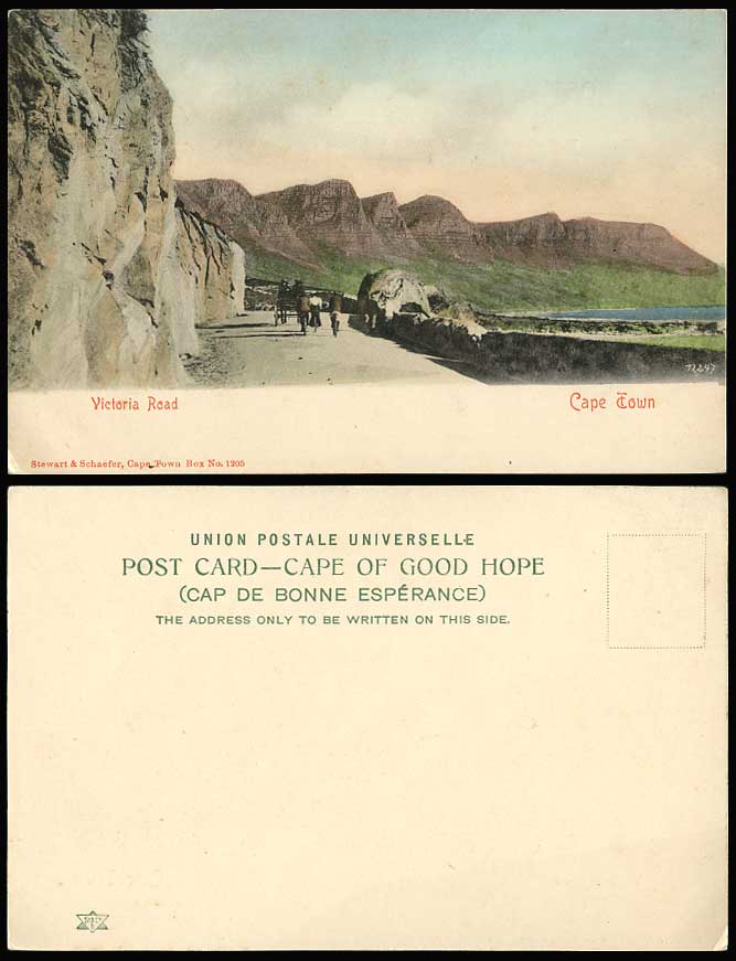 South Africa Cape Town Victoria Road Old Hand Tinted Postcard Cyclists Mountains
