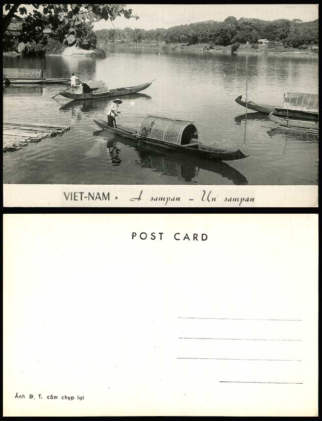 Vietnam Old Real Photo Postcard SAIGON Sampans Native Sampan Boats & River Scene