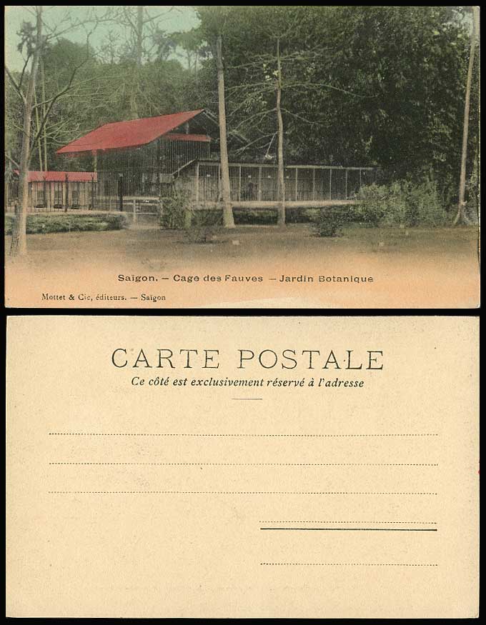 Indo-China Old Hand Tinted U.B. Postcard Saigon Cage des Fauves Botanical Garden