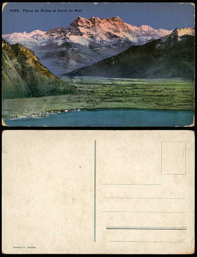 Switzerland Plaine du Rhone et Dents du Midi, Mountains Lake Old Colour Postcard