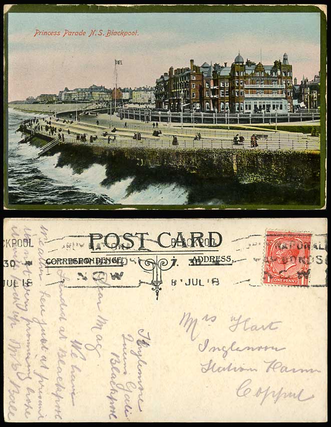 Blackpool 1918 Old Postcard Princess Parade, Hotel Metropole, National War Bonds