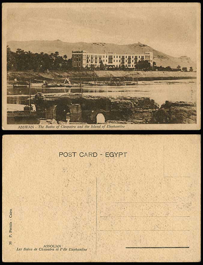 Egypt Old Postcard Assouan Asswan Baths of Cleopatra Island of Elephantine Boats