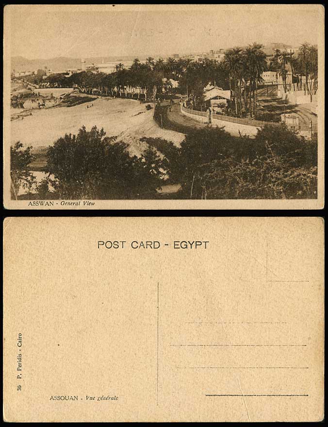 Egypt Old Postcard Asswan General View Assouan Vue generale Street Scene Palms