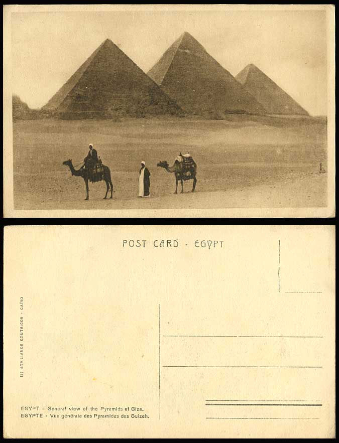 Egypt Old Postcard Cairo General View of Pyramids Giza Gizeh Ghizeh Camel Desert