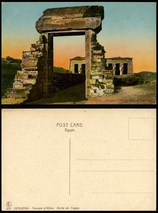 Egypt Old Postcard Dendera Temple of Athor Gate of Trajanus Ruins Temple d'Athor