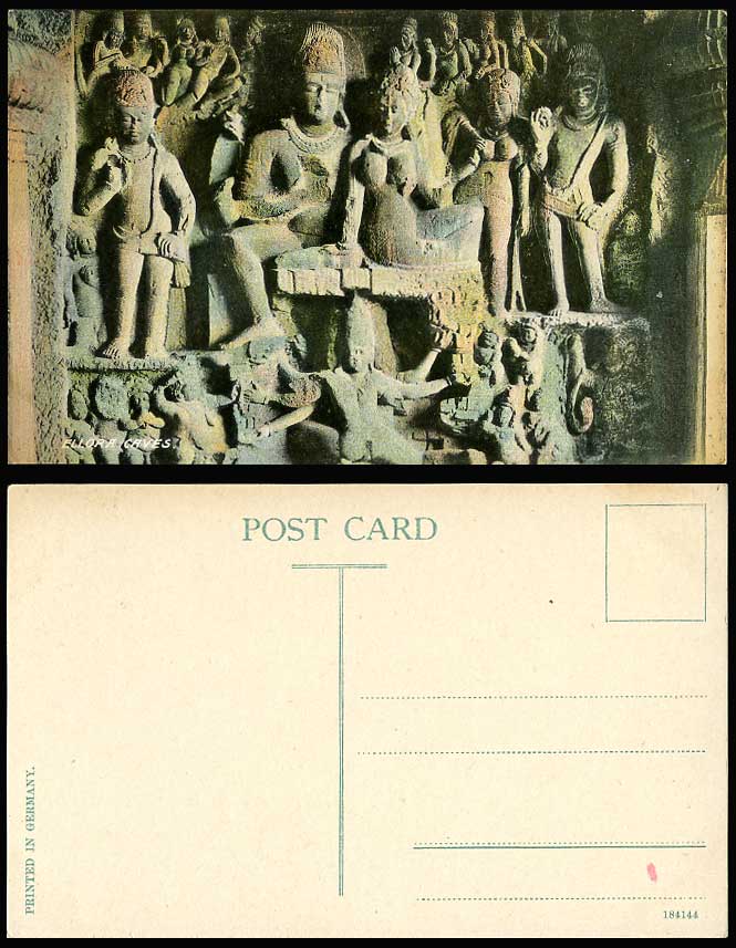 India Old Postcard ELLORA CAVES Buddhist Temple Buddha Carvings (British Indian)