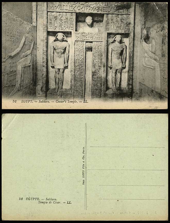 Egypt Old Postcard SAKKARA Ceasar's Temple de Cesar Statue Carving Saqqara LL 52
