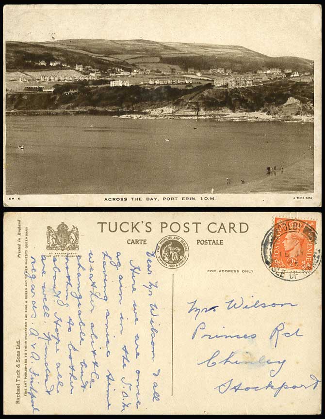 Isle of Man 1948 Old Tuck's Postcard Port Erin, Across The Bay, Seaside Panorama