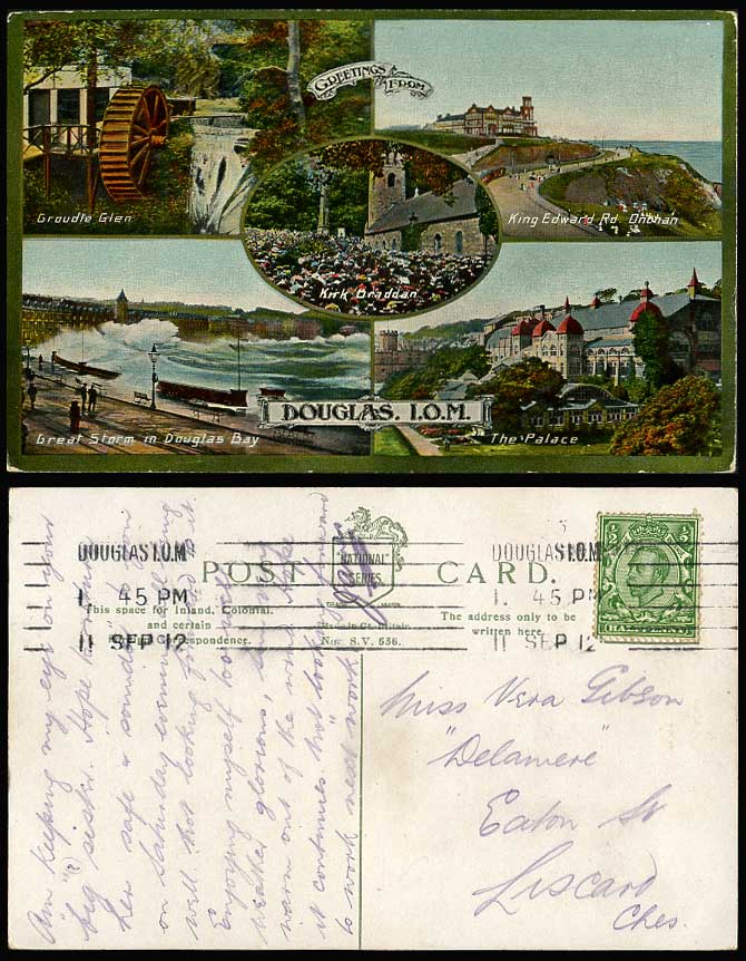 Isle of Man 1912 Old Postcard Douglas King Edward Road Onchan, Palace Storm Glen