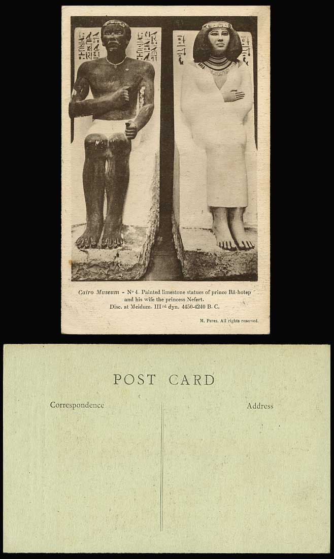 Egypt Old Postcard Cairo Museum Prince Ra-hotep and Wife Princess Nefert, Meidum