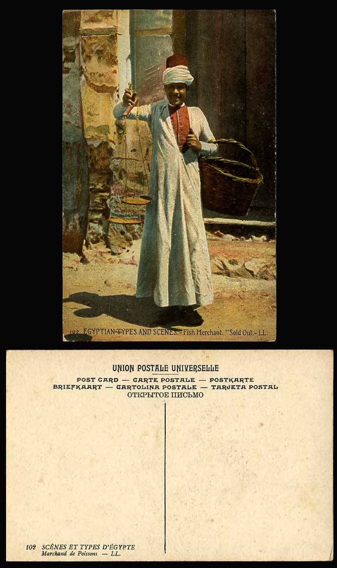 Egypt Old Colour Postcard Egyptian Fish Merchant Sold Out Native Seller L.L. 102