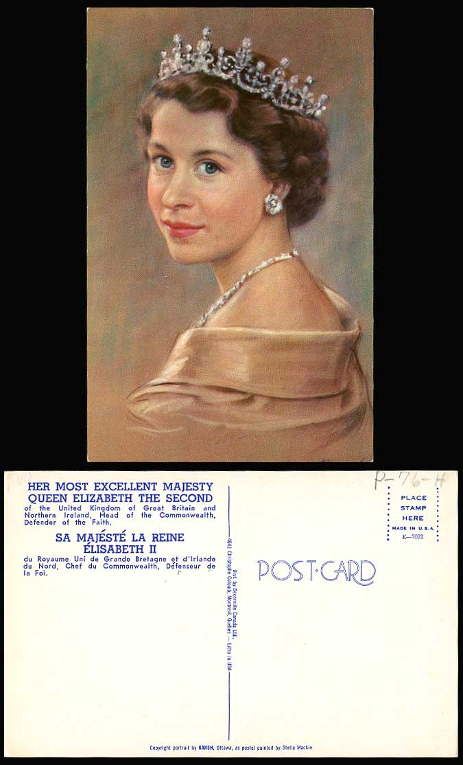 QUEEN ELIZABETH Portrait, United Kingdom Great Britain Commonwealth Old Postcard