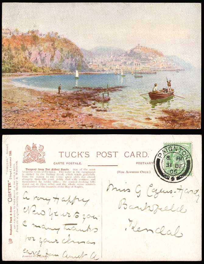 Torquay 1905 Old Tuck's Oilette Postcard View from Tor Abbey Sands, H.B. Wimbush