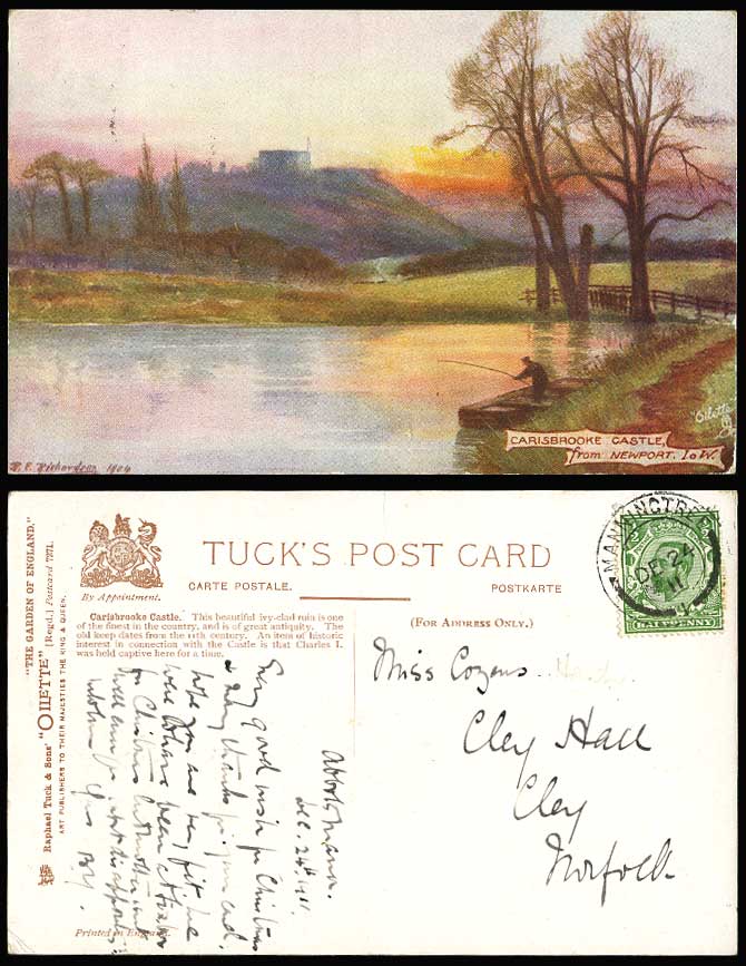 Isle of Wight 1911 Old Tuck's Postcard CARISBROOKE CASTLE from NEWPORT, Fishing
