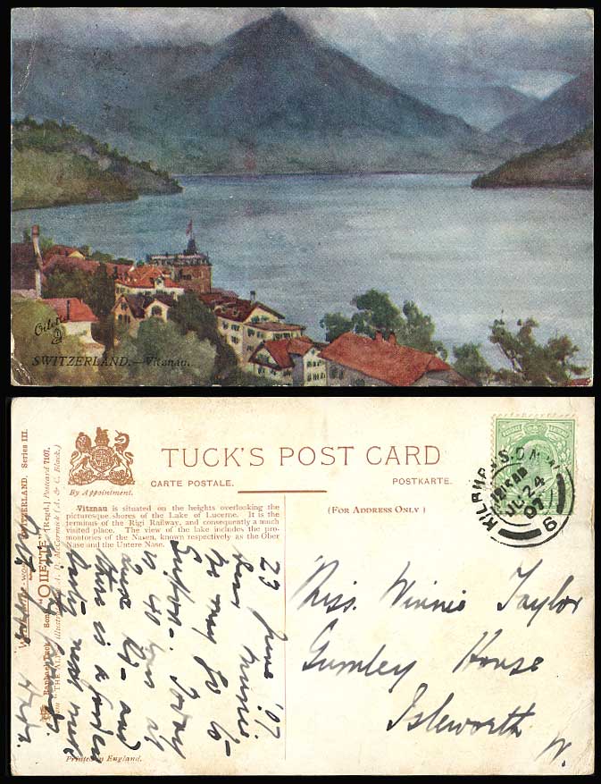 Switzerland 1907 Old Tuck's Postcard VITZNAU Lake Lucerne Nasen Ober Nase Untere