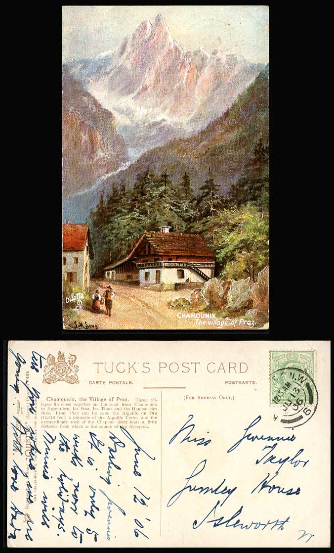 Switzerland Chamounix, Village of Praz 1906 Old Tuck's Oilette Postcard Chamonix