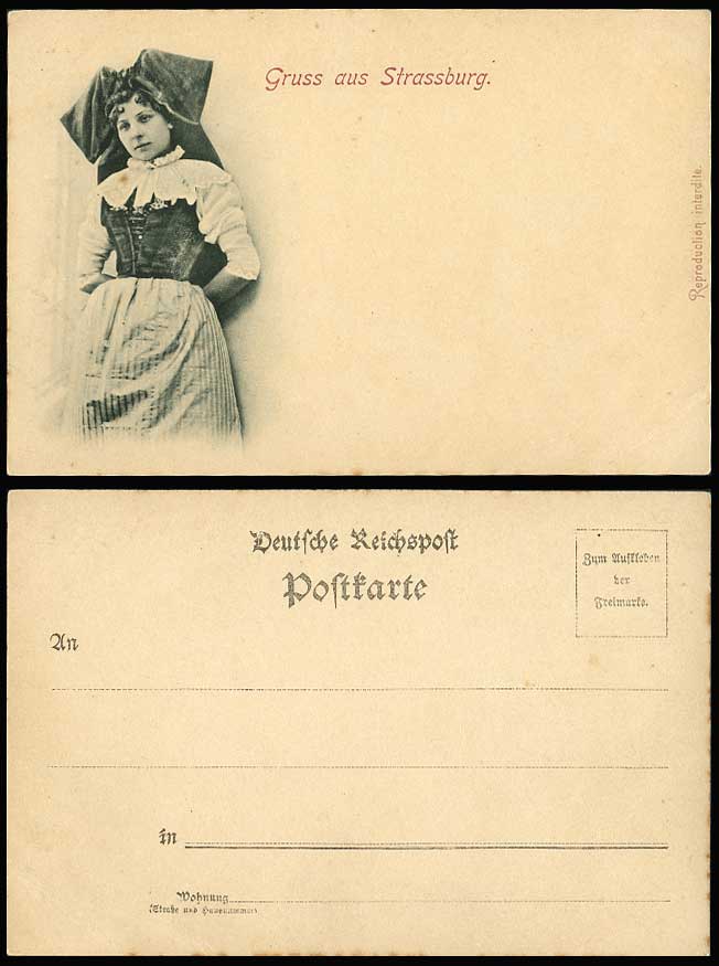 Gruss aus Strassburg, Woman Lady Girl National Costumes France Old U.B. Postcard