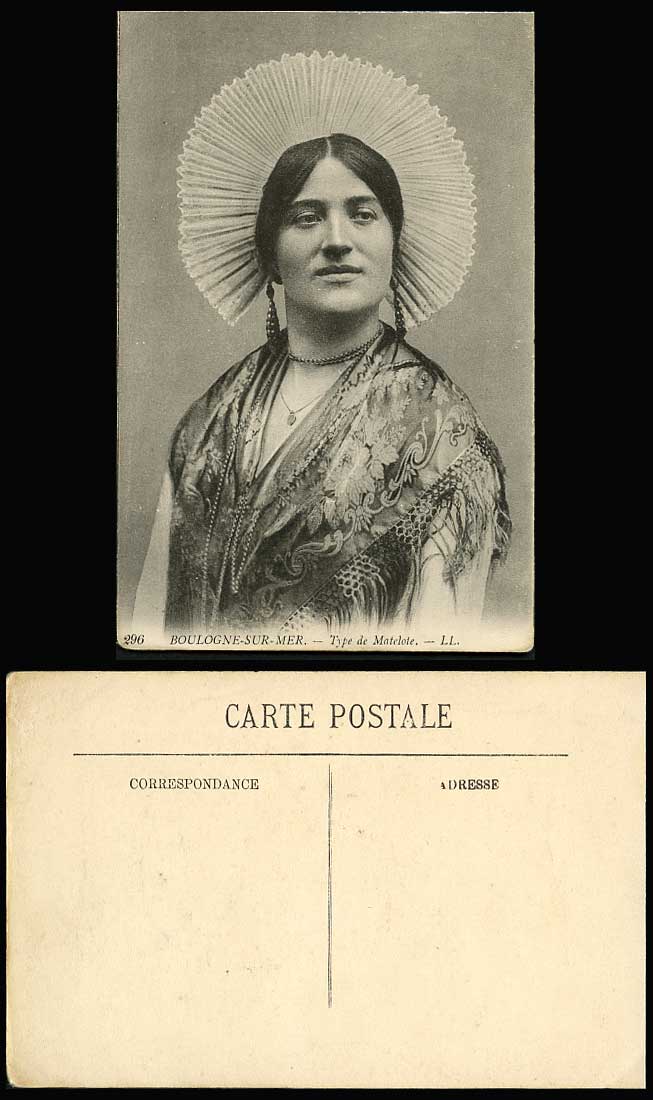 Boulogne-Sur-Mer Type de Matelote Woman, National Costumes Old Postcard L.L. 296