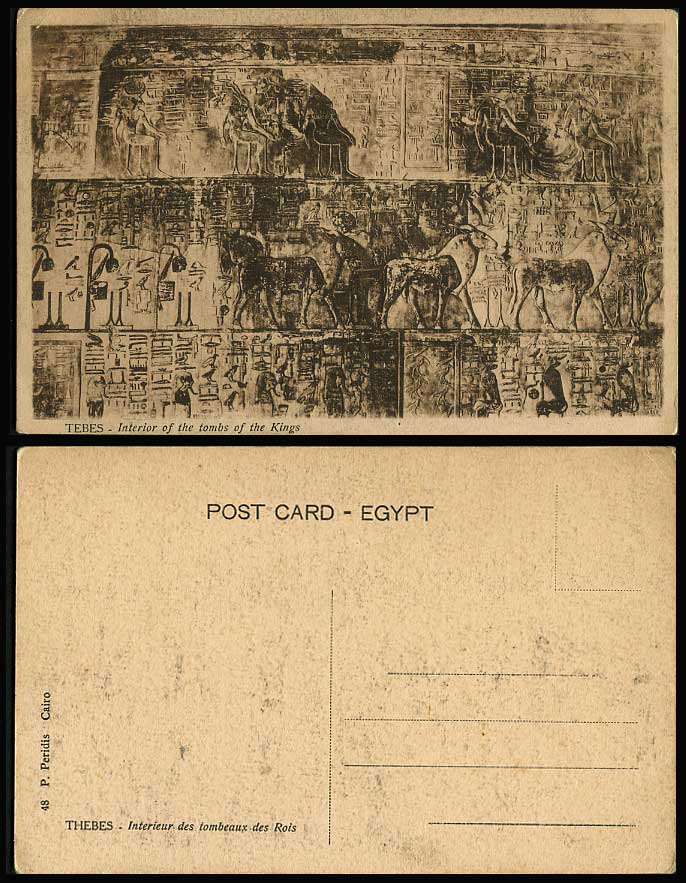 Egypt Old Postcard Thebes Tebes Interior of The Tombs of The Kings Wall Carvings