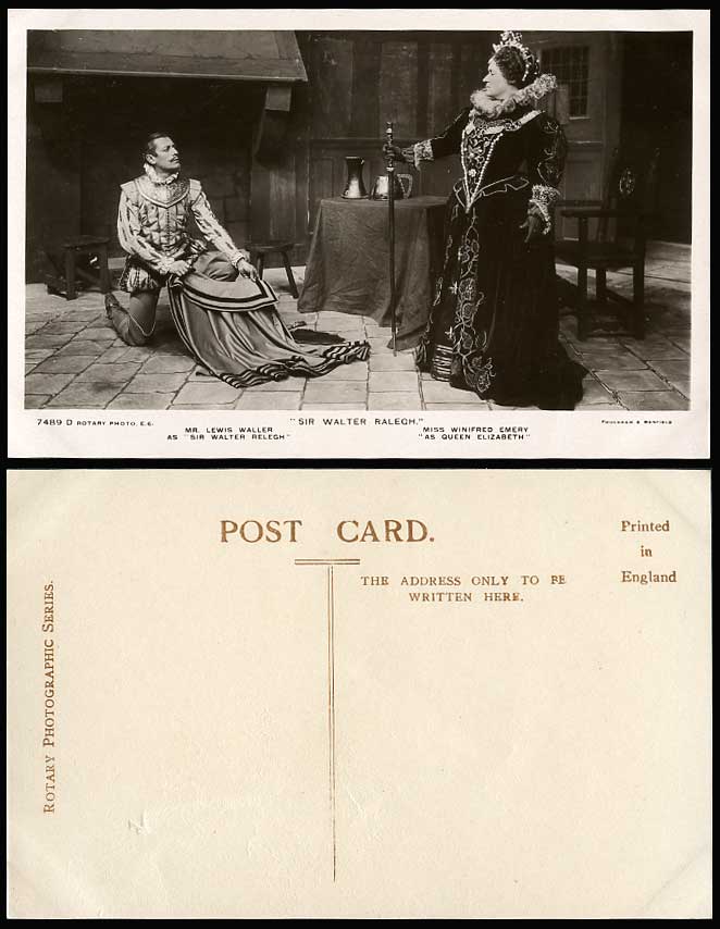 Actor Lewis Waller & Actress Winifred Emery in Sir Walter Ralegh Old RP Postcard