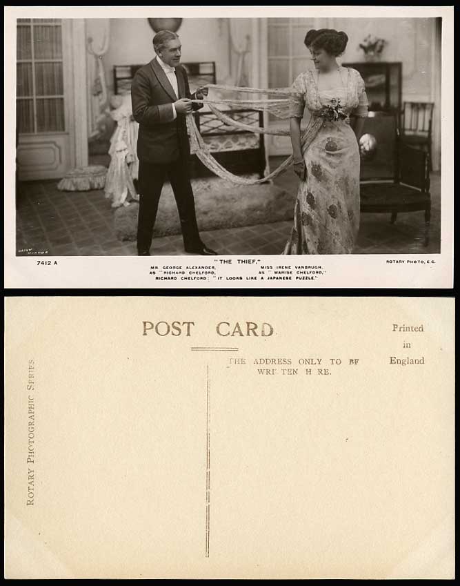 Actor George Alexander Actress Irene Vanbrugh, The Thief, Puzzle Old RP Postcard