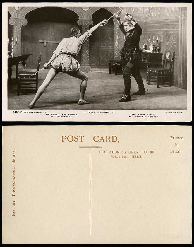 Actor Oscar Asche & Gerald Kay Souper in Count Hannibal, Fencing Old RP Postcard