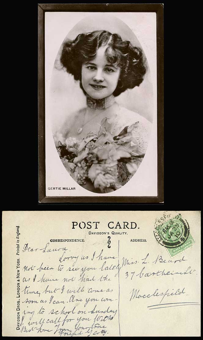 British Actress GERTIE MILLAR English Singer 1910 Old Real Photo Postcard