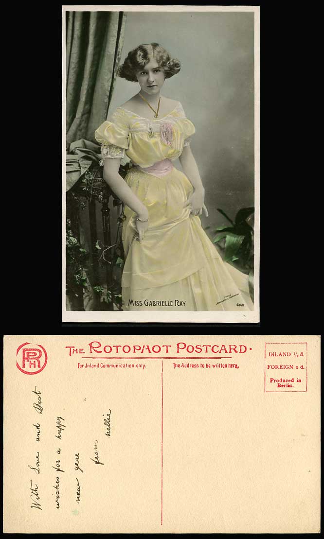 Edwardian British Actress Miss GABRIELLE RAY Old Hand Tinted Real Photo Postcard