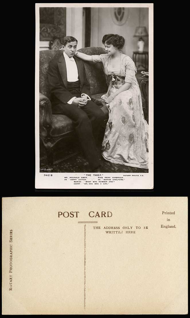 Edwardian Actor Reginald Owen & Actress Irene Vanbrugh The Thief Old RP Postcard