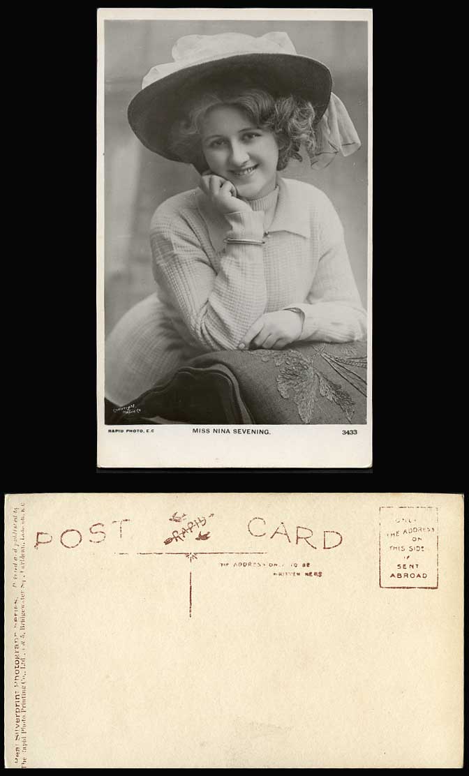 Edwardian Actress Miss NINA SEVENING Lovely Smile Smiling Old Real Phot Postcard
