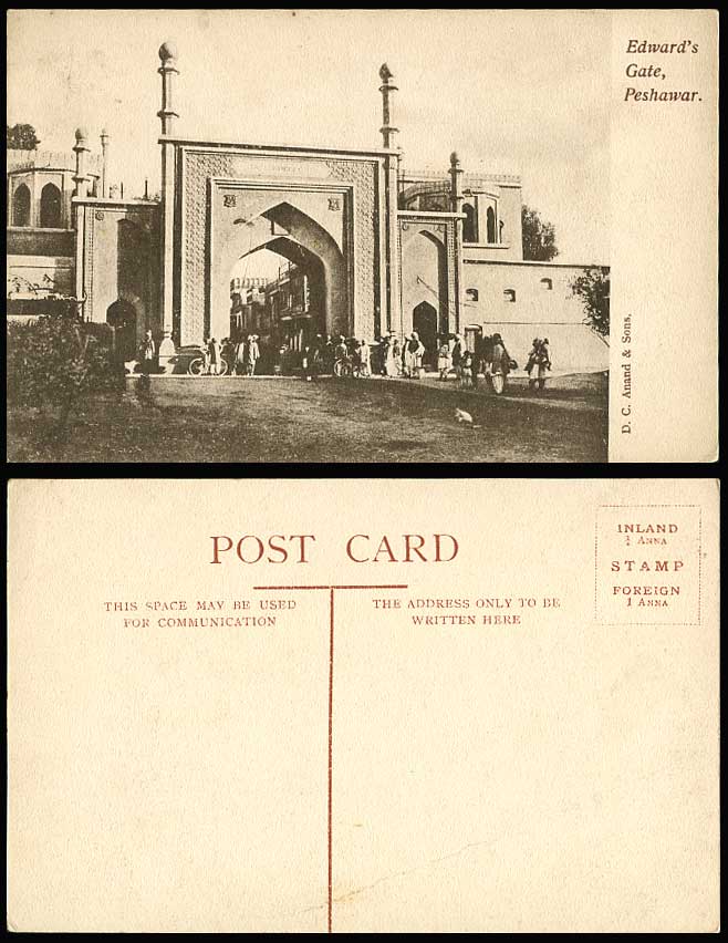 Pakistan Old Postcard EDWARD'S GATE Peshawar Street Scene Bicycles Natives India