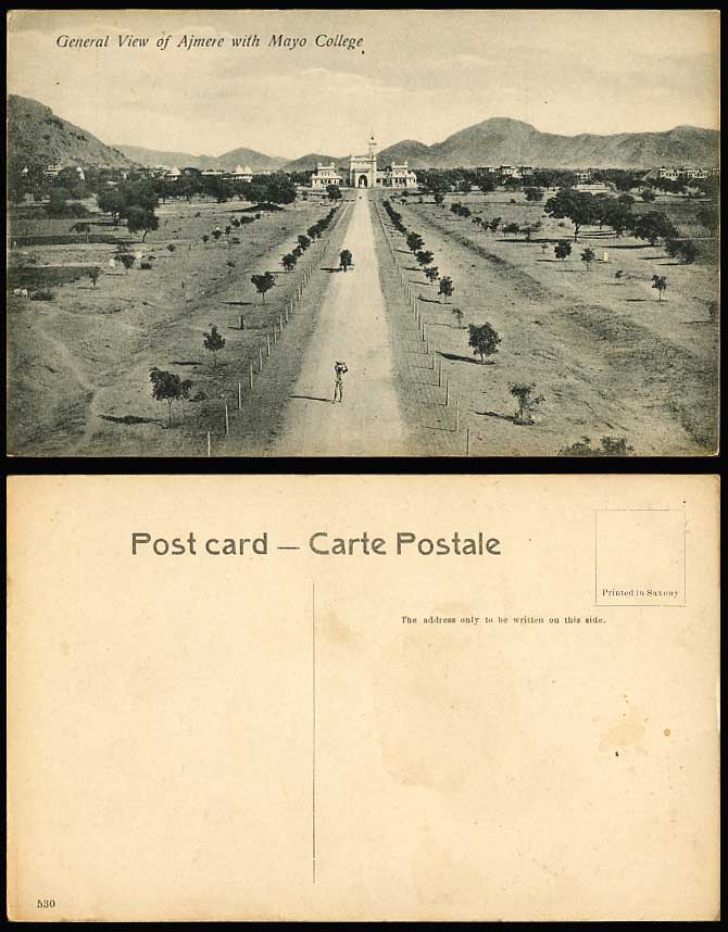India Old Postcard General View of Ajmere with Mayo College School Mountain Hill