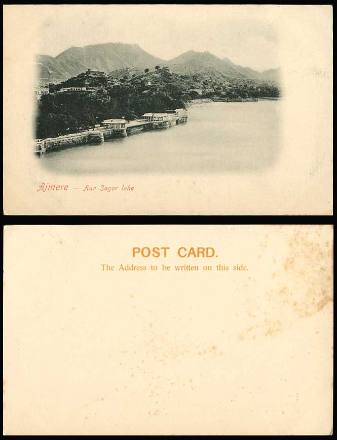 India Old U.B. Postcard Ajmere Ajmer, Ana Sagor Lake, Mountains Hills & Panorama