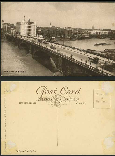 LONDON BRIDGE Thames River Old Salmon Postcard Horses