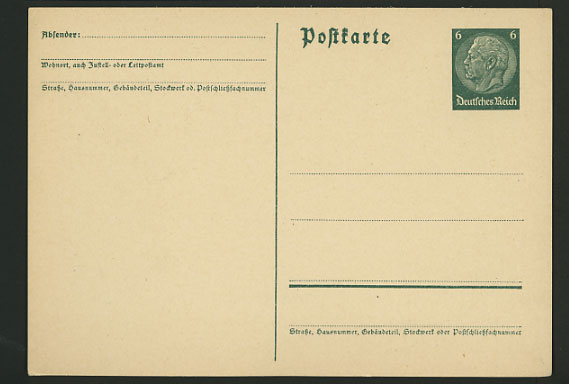 Germany Old Postal Stationery Card HINDENBURG 6p Unused