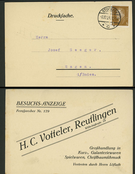 Germany 1929 Card STOCKACH Friedrich Ebert ENGEN Baden