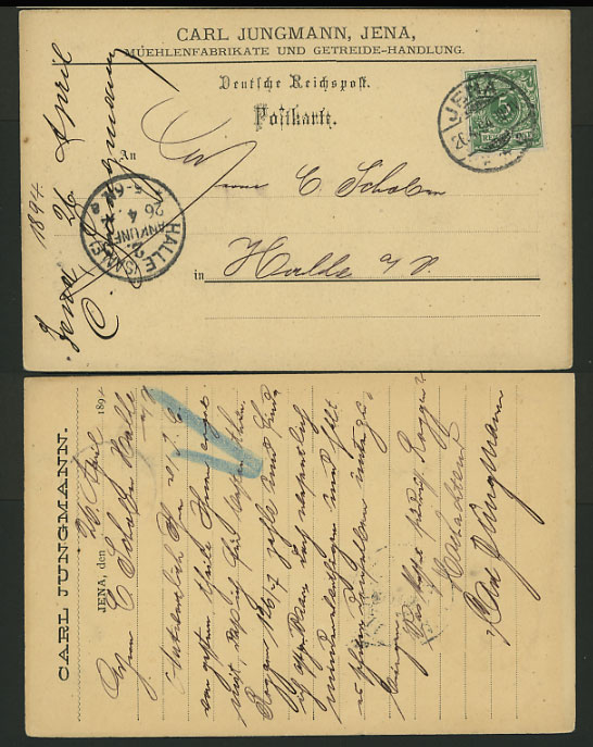 Germany 1894 PS Card JENA HALLE Saale Grain Mill Firm
