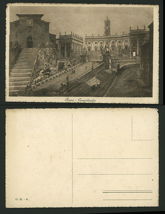 Italy Old Postcard Sketch Drawing ROME Roma Campidoglio