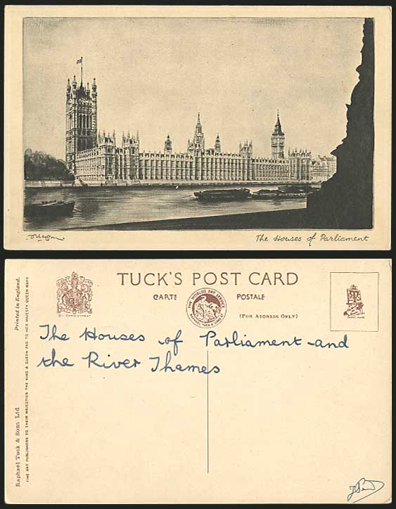 London Old Postcard HOUSES OF PARLIAMENT & River Thames