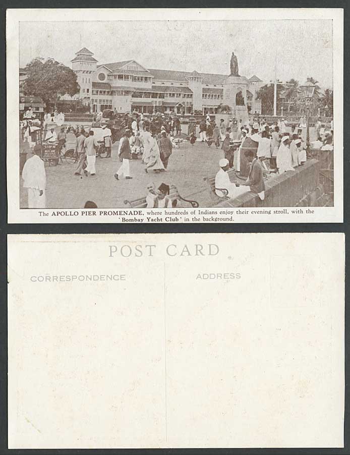 India Old Postcard Apollo Pier Promenade, Bombay Yacht Club, Street Scene Statue