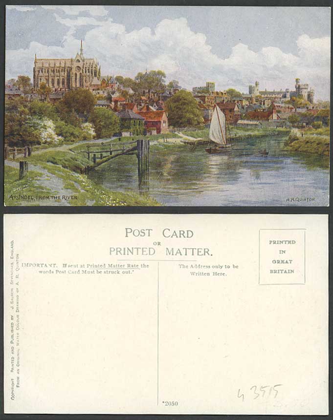 A R Quinton Old Postcard Arundel from River Arun Sussex Sailing Boat 2030 A.R.Q.