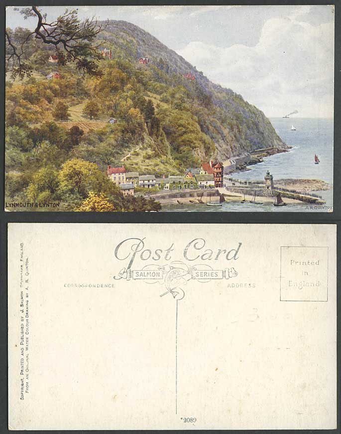 A.R. Quinton Old Postcard Lynton & Lynmouth Devon Harbour Boats Cliffs No. 2089