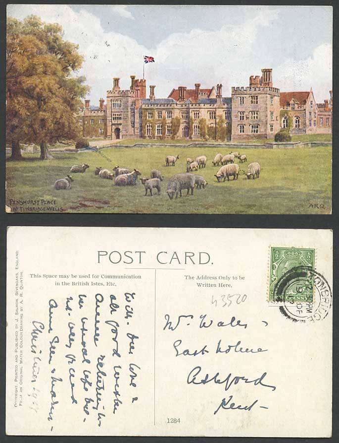 AR Quinton 1917 Old Postcard Penshurst Place nr. Tunbridge Wells Kent SHEEP 1284